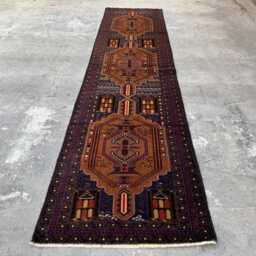2'5x9.10 Baluchi Runner Rug - Handwoven Wool Tribal Floor , Naturally Dyed Geometric Design Kitchen Hallway Vintage Gift - thumbnail 3