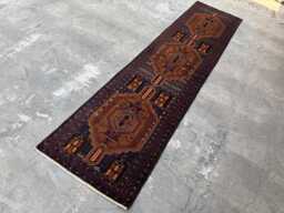 2'5x9.10 Baluchi Runner Rug - Handwoven Wool Tribal Floor , Naturally Dyed Geometric Design Kitchen Hallway Vintage Gift - thumbnail 1