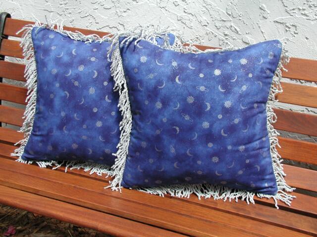 Blue Velvet Pillows, Silver Fringe Trim, Moon Stars Planets, Throw Midnight Velvet, & Toss Pillows - image 1