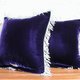 Blue Velvet Pillows, Silver Fringe Trim, Moon Stars Planets, Throw Midnight Velvet, & Toss Pillows - thumbnail 2