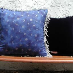 Blue Velvet Pillows, Silver Fringe Trim, Moon Stars Planets, Throw Midnight Velvet, & Toss Pillows - thumbnail 3