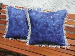 Blue Velvet Pillows, Silver Fringe Trim, Moon Stars Planets, Throw Midnight Velvet, & Toss Pillows - thumbnail 1