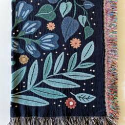Floral Cotton Throw Blanket Botanical Woven Tapestry, Fringed Edge - thumbnail 2