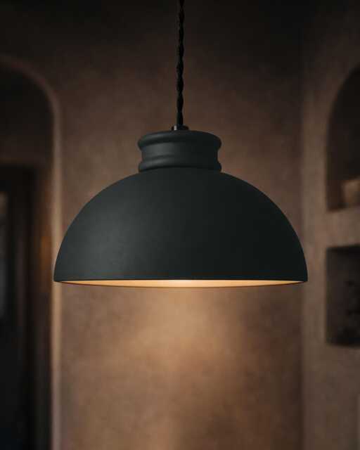 Large Pompeii - Ceramic Pendant Ceiling Light Handmade Minimalist Dome Hanging Fixture in Shadow Charcoal Gray - image 1