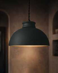 Large Pompeii - Ceramic Pendant Ceiling Light Handmade Minimalist Dome Hanging Fixture in Shadow Charcoal Gray - thumbnail 1