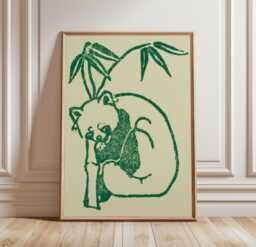 Red Panda Poster, Green Paper Animal Wall Art