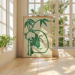 Red Panda Poster, Green Paper Animal Wall Art - thumbnail 4