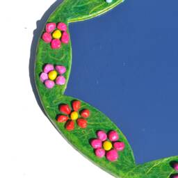 Green Oval Mirror, 20 Flowers Mirror, Large Decorative Wall Paper-Mache Bright Green Furniture, 2 Positions Hanging Mirror - thumbnail 4