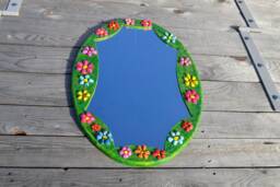 Green Oval Mirror, 20 Flowers Mirror, Large Decorative Wall Paper-Mache Bright Green Furniture, 2 Positions Hanging Mirror