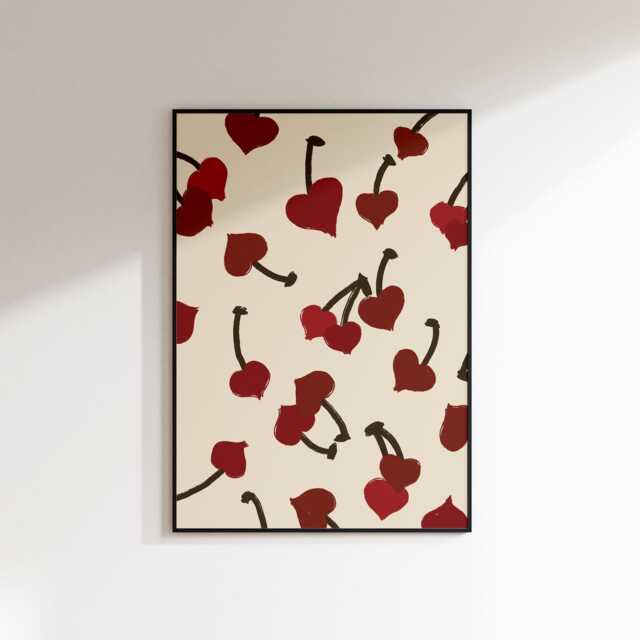 Cherry Heart Poster - Illustration Minimalist Wall Art Coquette Room Decor Wall Art - image 1