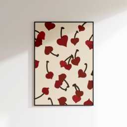 Cherry Heart Poster - Illustration Minimalist Wall Art Coquette Room Decor Wall Art - thumbnail 1