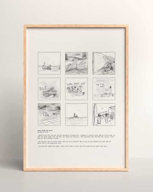 Jesus Calms The Storm Storyboard Artwork/Bible Verse Matthew 8 Wall Art Christian Story - image 1