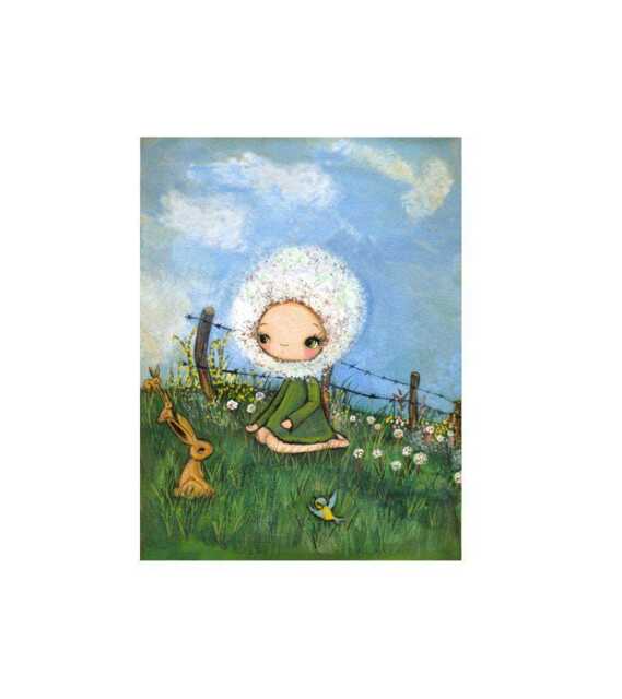 Dandelion Rabbit Art Print Surreal Animal & Bird Wall Decor - image 1