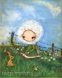 Dandelion Rabbit Art Print Surreal Animal & Bird Wall Decor - thumbnail 3