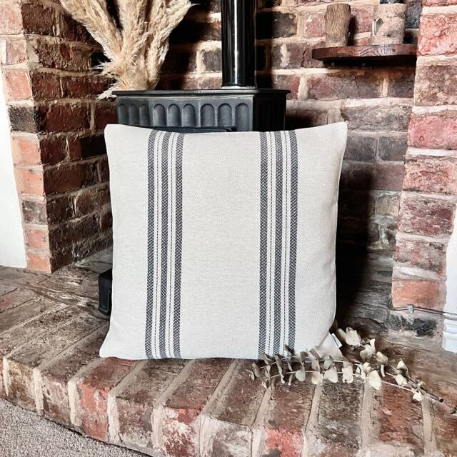 1506. Grey Stripe Jauja Heavy Linen Look Cushion Cover, Various Sizes - image 1