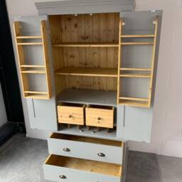 90cm Slim Freestanding Solid Wood Kitchen Larder Cupboard, Hand Painted Pantry Storage Unit - thumbnail 2