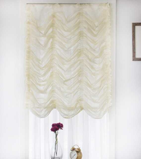 Beige Cream Voile Sheer Austrian Shade Roman Shade - image 1