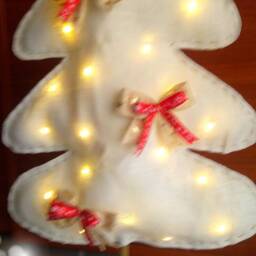 Christmas Tree in Fabric With Led Lights & Natural Wood Base - thumbnail 2