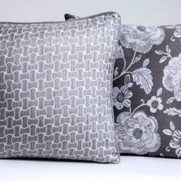 Gray Floral Pillow Cover, White Flower Design, Silk Back - thumbnail 3