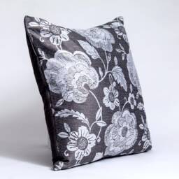Gray Floral Pillow Cover, White Flower Design, Silk Back - thumbnail 2