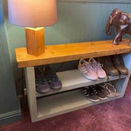 Hamdmade Solid Wood Chunky Shoe Rack/Bench, Wooden Rack, Rustic Storage, Rack - thumbnail 3