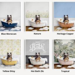 German Shepherd Dog in A Bath Print, Bathing, Funny Bathroom Animal Bathtub, Dog Tub Whimsy - thumbnail 3