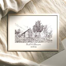 Personalised Wedding Venue Sketch - Custom Illustration From Photo With Names & Date Unique Gift Idea Anniversary - thumbnail 2