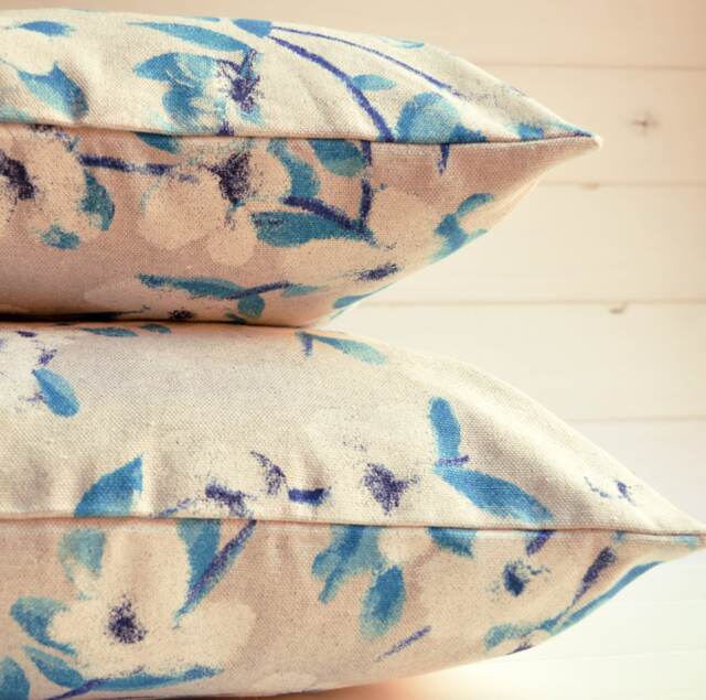 Decorative Flowers Pillow, Modern Design, Throw Furniture Cushion, Blue Light Blue, Flower Spring - image 1