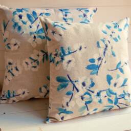 Decorative Flowers Pillow, Modern Design, Throw Furniture Cushion, Blue Light Blue, Flower Spring - thumbnail 2