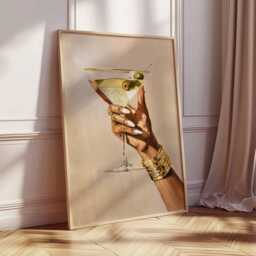 Chic Martini Glass Poster - Glam Wall Art With Hand Holding Cocktail, Fashion Bar Decor, Modern Champagne Print For Kitchen Or Lounge - thumbnail 3