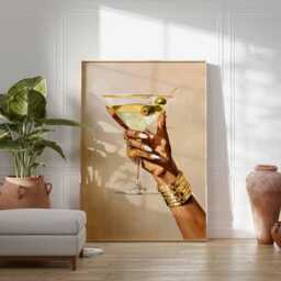 Chic Martini Glass Poster - Glam Wall Art With Hand Holding Cocktail, Fashion Bar Decor, Modern Champagne Print For Kitchen Or Lounge - thumbnail 4