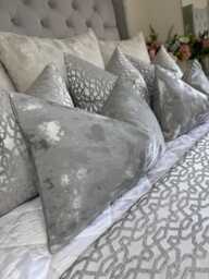 "White - Silver Cushion Cover, Modern Luxury Bedroom Rectangle Bolster , Decorative Lumbar Pillow Cover 12"" X 20"