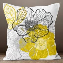 Yellow, Grey Floral Cushion Cover/Flower Throw Pillow Case/Modern Garden Cover/Digital Printed Housewarming Gift - thumbnail 4