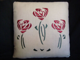 Hand Embroidered Silk, Arts & Crafts, Craftsman Style, Roses Pillow