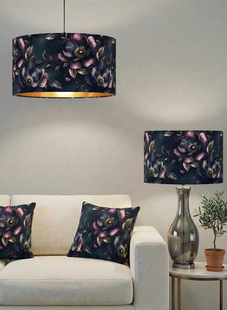 Handmade By Order Purple Rose Floral Plant Print On Velvet Drum Lamp Shade Pendant Light All Shapes & Sizes Available - image 1