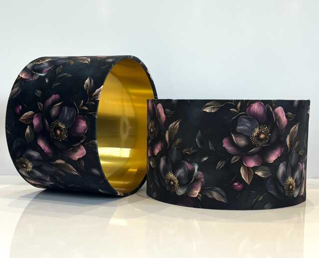 Handmade By Order Purple Rose Floral Plant Print On Velvet Drum Lamp Shade Pendant Light All Shapes & Sizes Available