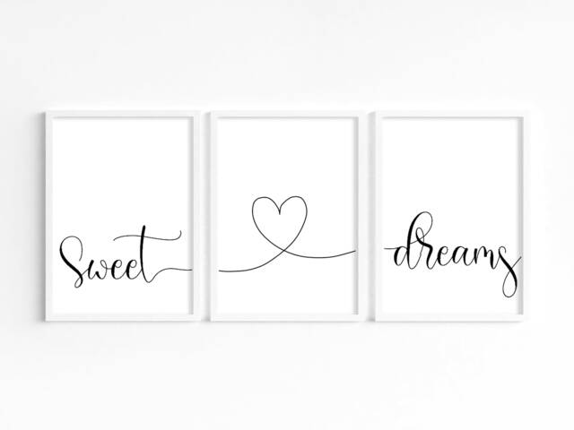 Sweet Dreams Wall Art, Minimalist Bedroom Print Set, Neutral Nursery Decor, Above Bed Poster Sleep Quote Prints - image 1