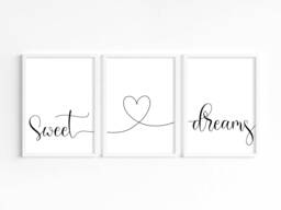 Sweet Dreams Wall Art, Minimalist Bedroom Print Set, Neutral Nursery Decor, Above Bed Poster Sleep Quote Prints - thumbnail 1