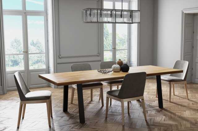 Solid Oak Dining Table Straight Edge - With Pin Legs Industrial Handmade Kitchen 078 - image 1