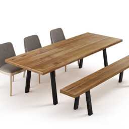 Solid Oak Dining Table Straight Edge - With Pin Legs Industrial Handmade Kitchen 078 - thumbnail 2