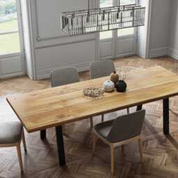 Solid Oak Dining Table Straight Edge - With Pin Legs Industrial Handmade Kitchen 078 - thumbnail 3