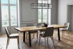 Solid Oak Dining Table Straight Edge - With Pin Legs Industrial Handmade Kitchen 078 - thumbnail 1