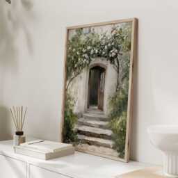 Cottage Doorway Print, Rustic Wall Art, Country House Painting, Vintage Style Garden Arch Poster - thumbnail 3