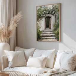 Cottage Doorway Print, Rustic Wall Art, Country House Painting, Vintage Style Garden Arch Poster - thumbnail 2