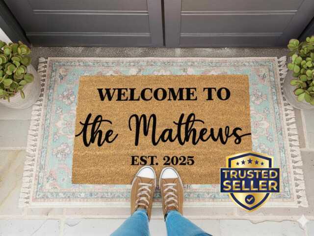 Traditional Meets Modern Custom Welcome Mat - The Mathews Family Rug - image 1