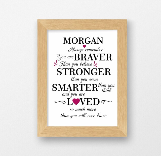 Personalized Braver Than You Believe Quote Print Motivational Gift