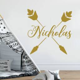 Arrow Name Wall Decal, Personalized Nursery Decal Kids, Boho Sticker Dm142 - thumbnail 1