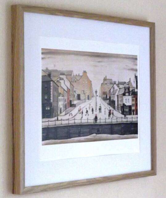L S Lowry Art Print - Senhouse Street Maryport Light Oak Finish Frame With White Mount & Textured Image - image 1