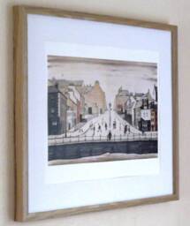 L S Lowry Art Print - Senhouse Street Maryport Light Oak Finish Frame With White Mount & Textured Image - thumbnail 1