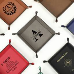 Personalized Leather Valet Tray For Men, Small Leather Trinket Trays, Engraved Tray, Foldable - thumbnail 2